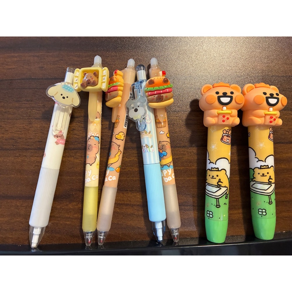 7pc Kawaii Capybara Animal Gel Pen Set Cute Food & Boba Themed Bundle